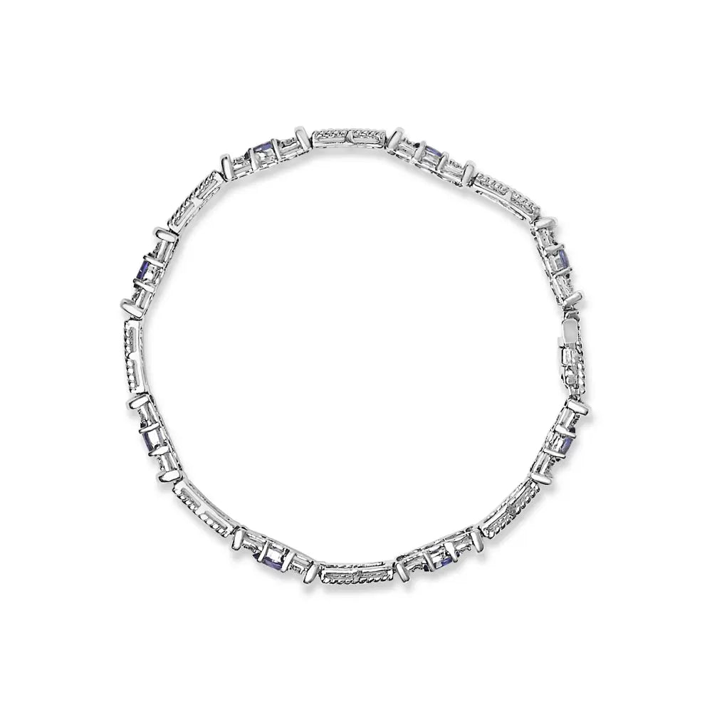 14k white gold blue purple tanzanite and diamond accent cord style link bracelet (h i color si1 si2 clarity) 7’’ inches