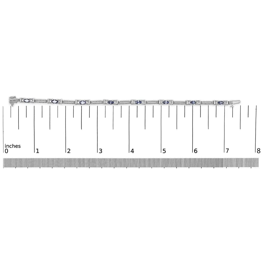 14k white gold blue purple tanzanite and diamond accent cord style link bracelet (h i color si1 si2 clarity) 7’’ inches