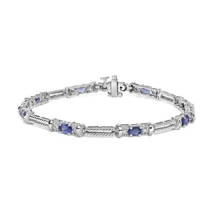 14k white gold blue purple tanzanite and diamond accent cord style link bracelet (h i color si1 si2 clarity) 7’’ inches