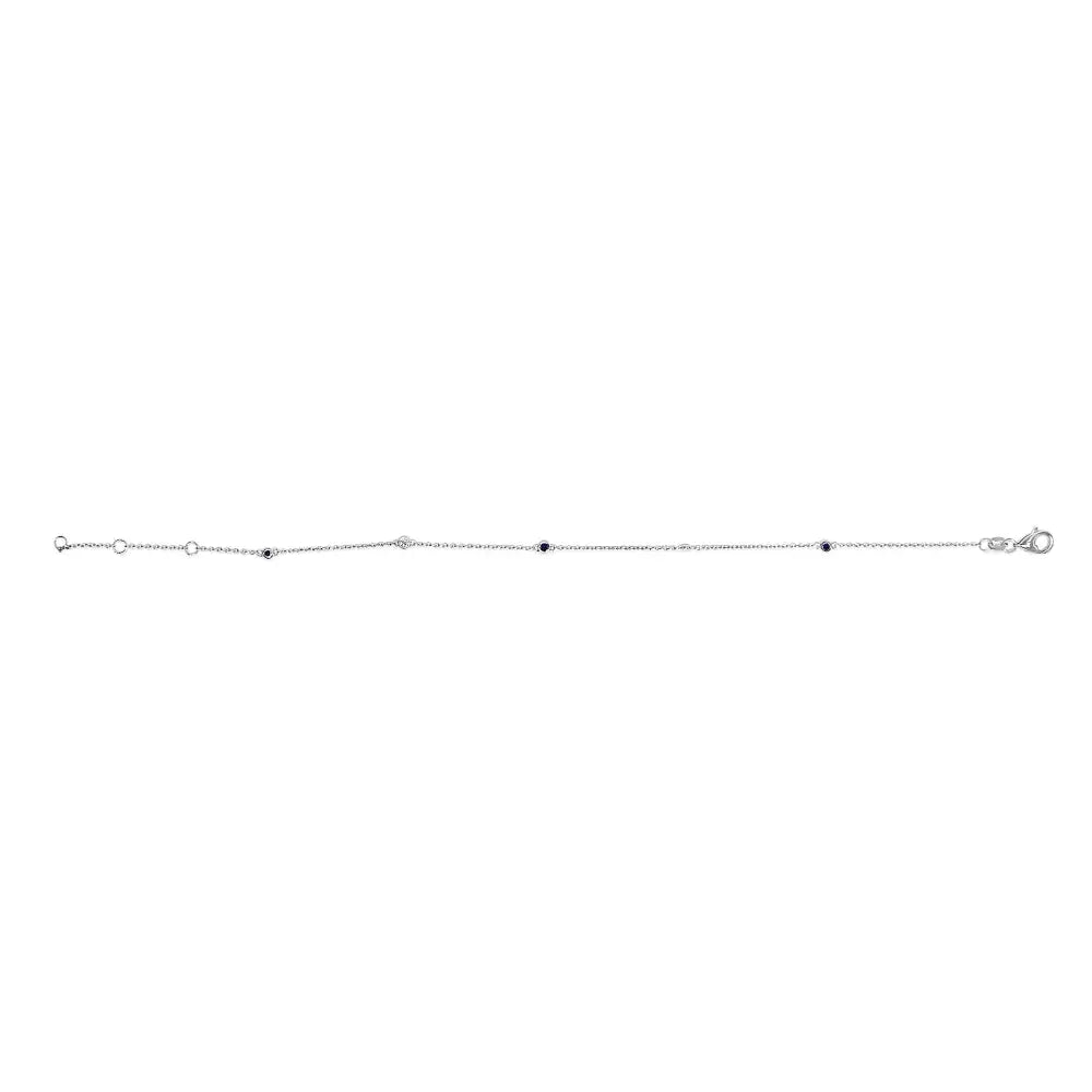 14k white gold blue sapphire and diamond bezel station bracelet 7.5 inch bijoux-nyc direct