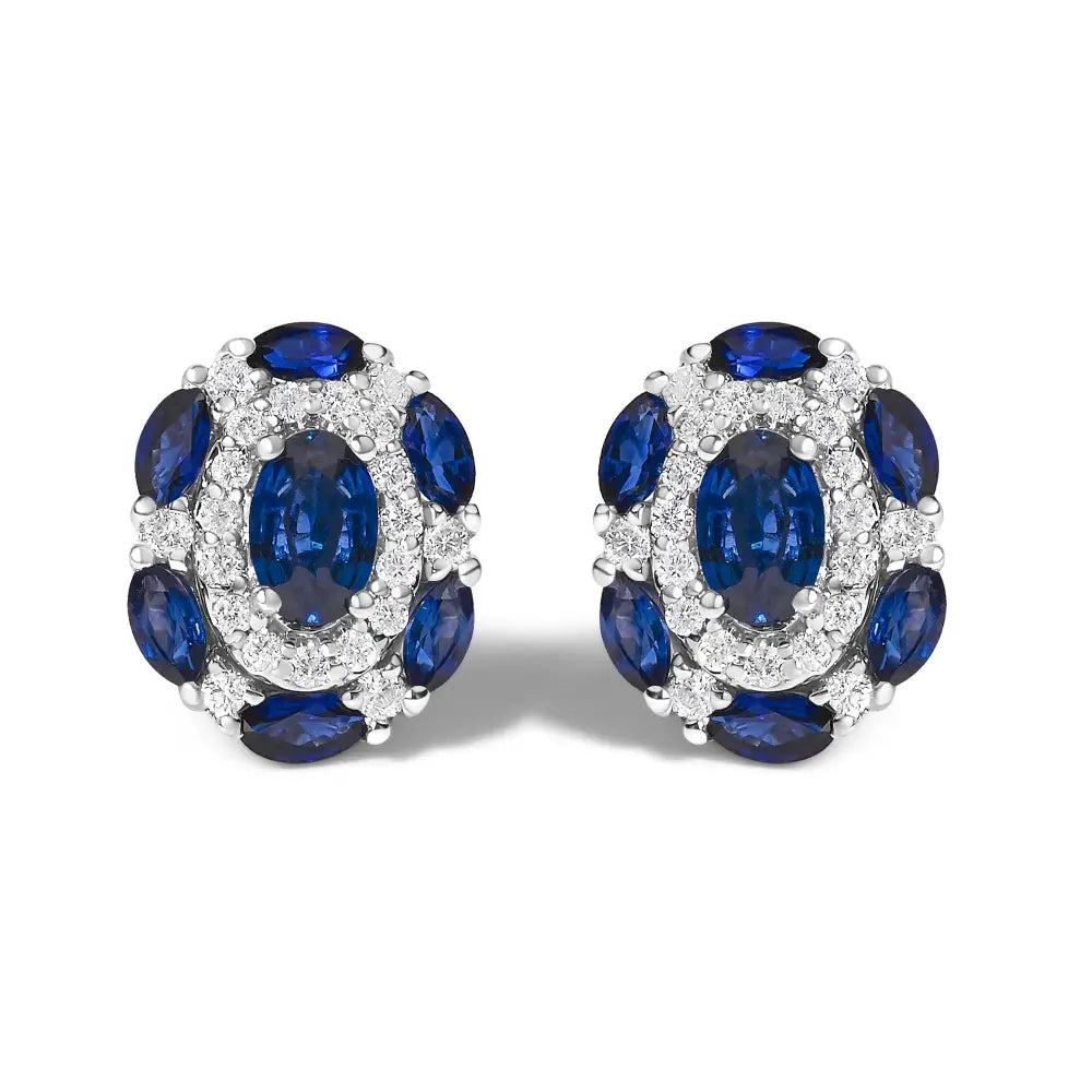 14k white gold blue sapphire and diamond vintage halo stud earrings bijoux-nyc direct