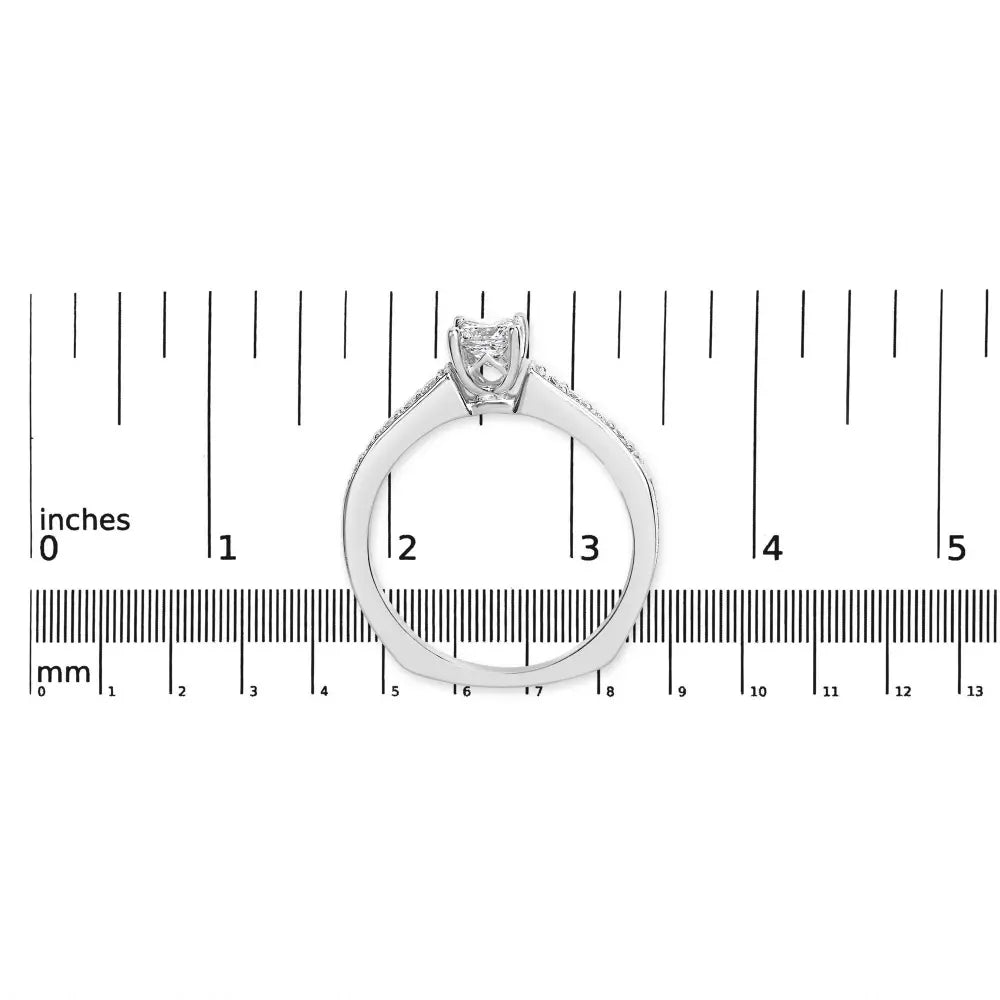 14K White Gold Diamond 1/2 Cttw Princess Cut Diamond Engagement Ring (G-H Color, VS2-SI1 Clarity) - Size 7 - Bijoux-NYC Direct