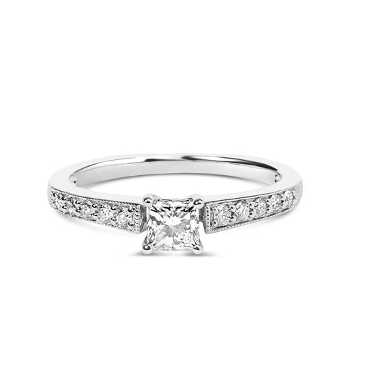 14K White Gold Diamond 1/2 Cttw Princess Cut Diamond Engagement Ring (G-H Color, VS2-SI1 Clarity) - Size 7 - Bijoux-NYC Direct