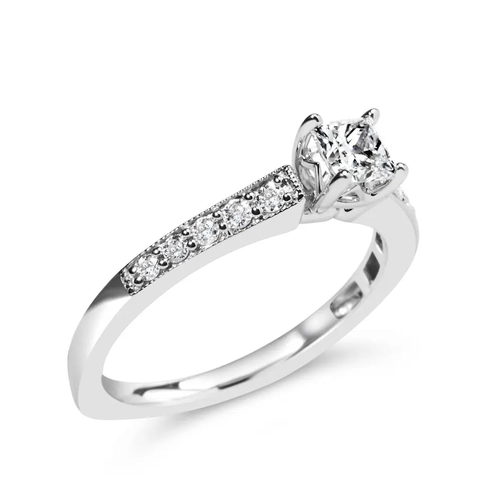 14K White Gold Diamond 1/2 Cttw Princess Cut Diamond Engagement Ring (G-H Color, VS2-SI1 Clarity) - Size 7 - Bijoux-NYC Direct