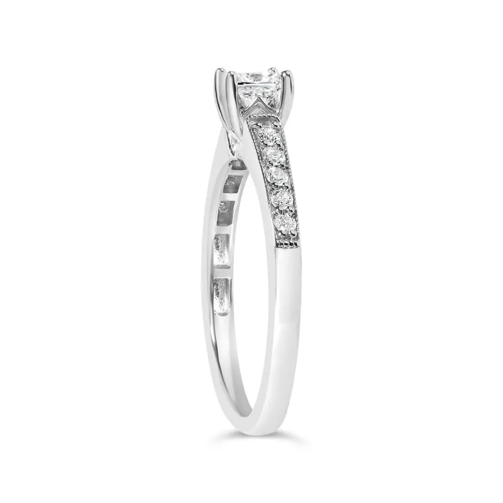 14K White Gold Diamond 1/2 Cttw Princess Cut Diamond Engagement Ring (G-H Color, VS2-SI1 Clarity) - Size 7 - Bijoux-NYC Direct