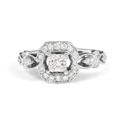 14K White Gold Diamond 3/4 Cttw Diamond Halo Style and Woven Shank Engagement Ring (G-H Color, VS2-SI1 Clarity) - Size 7 - Bijoux-NYC Direct