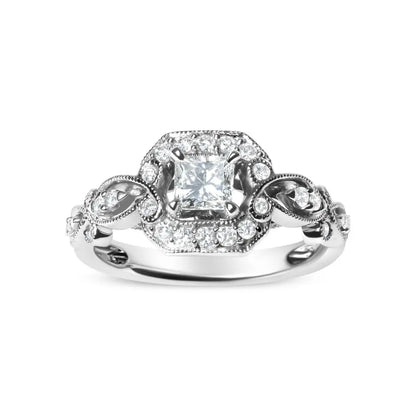 14K White Gold Diamond 3/4 Cttw Diamond Halo Style and Woven Shank Engagement Ring (G-H Color, VS2-SI1 Clarity) - Size 7 - Bijoux-NYC Direct