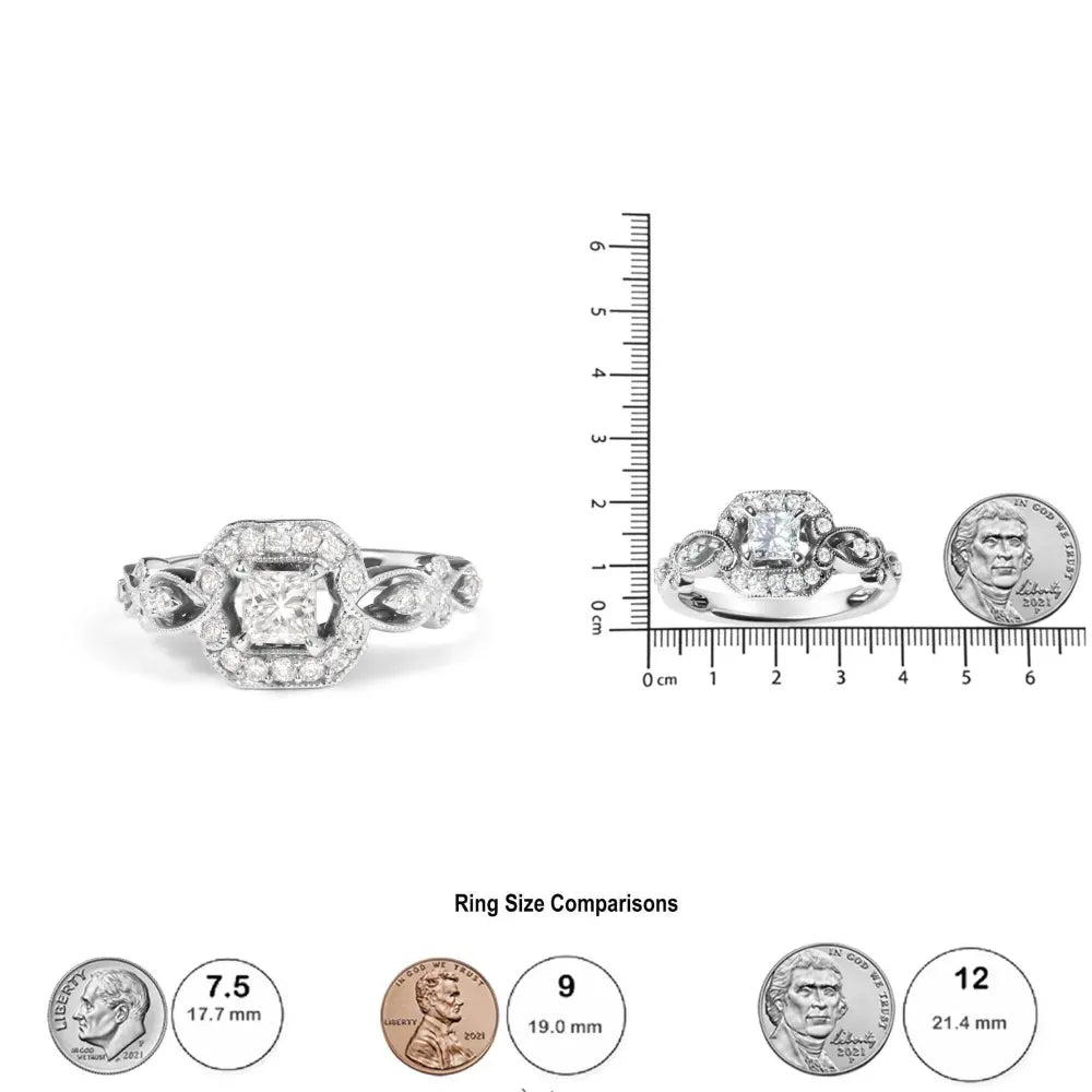 14K White Gold Diamond 3/4 Cttw Diamond Halo Style and Woven Shank Engagement Ring (G-H Color, VS2-SI1 Clarity) - Size 7 - Bijoux-NYC Direct