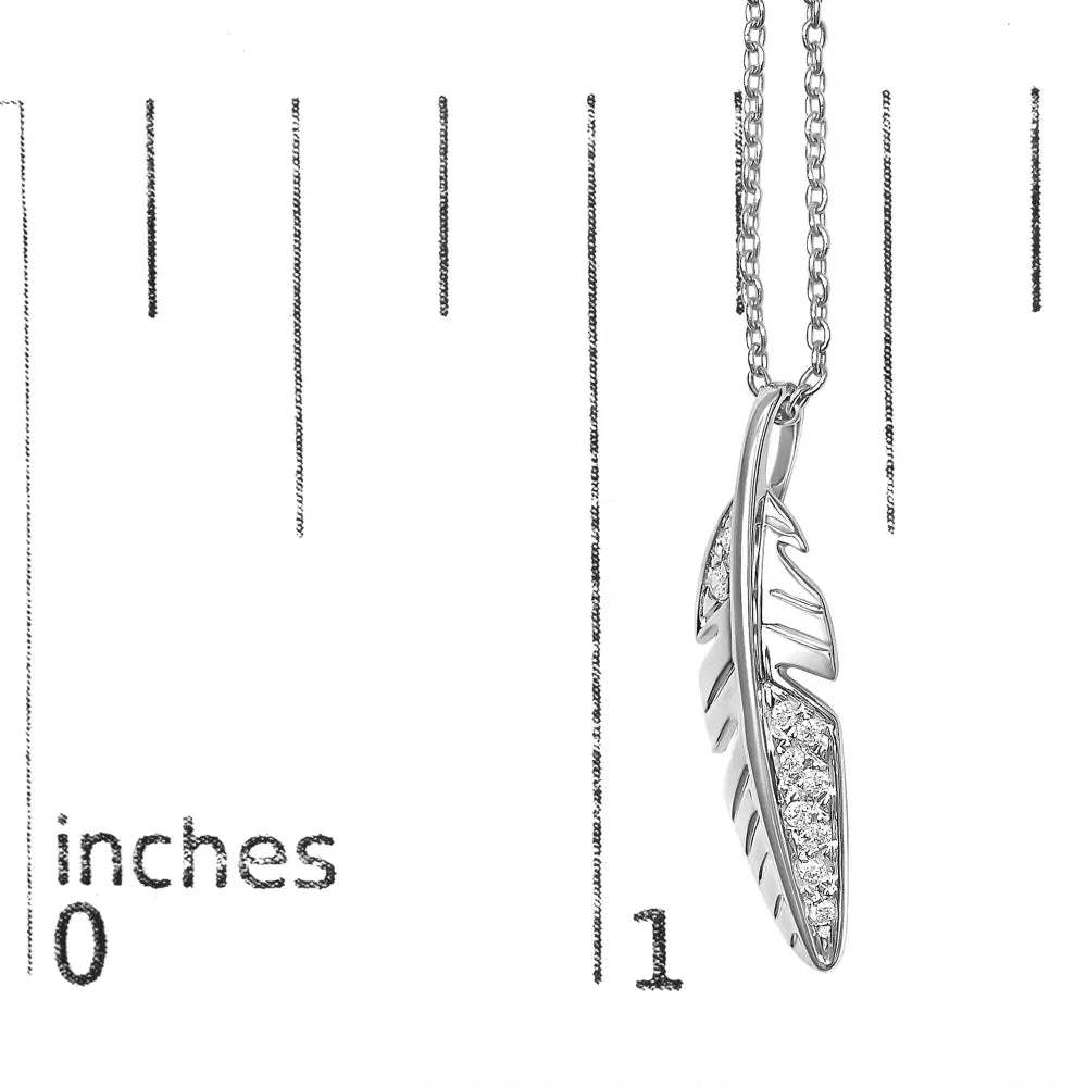 14k white gold diamond accent feather pendant necklace with 18 inch chain bijoux-nyc direct