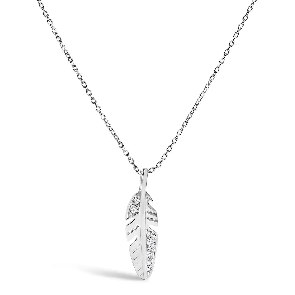 14k white gold diamond accent feather pendant necklace with 18 inch chain bijoux-nyc direct