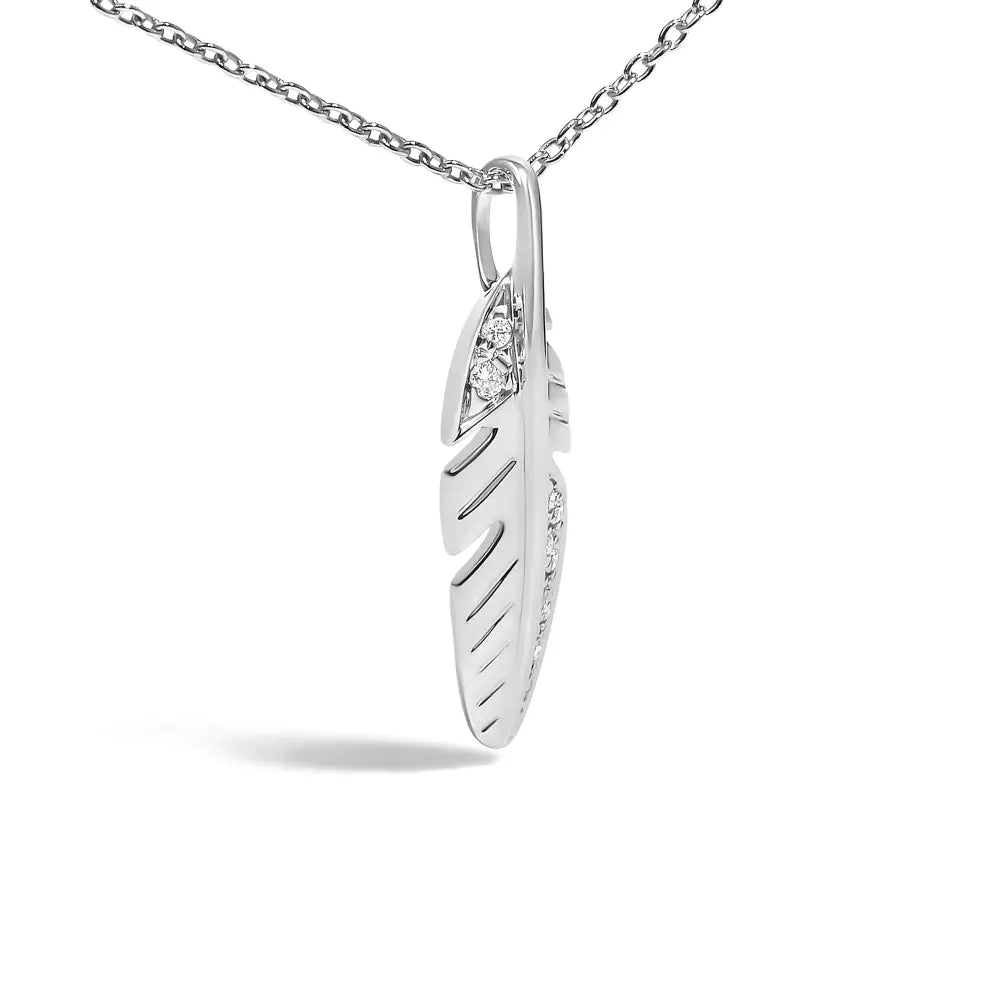 14k white gold diamond accent feather pendant necklace with 18 inch chain bijoux-nyc direct