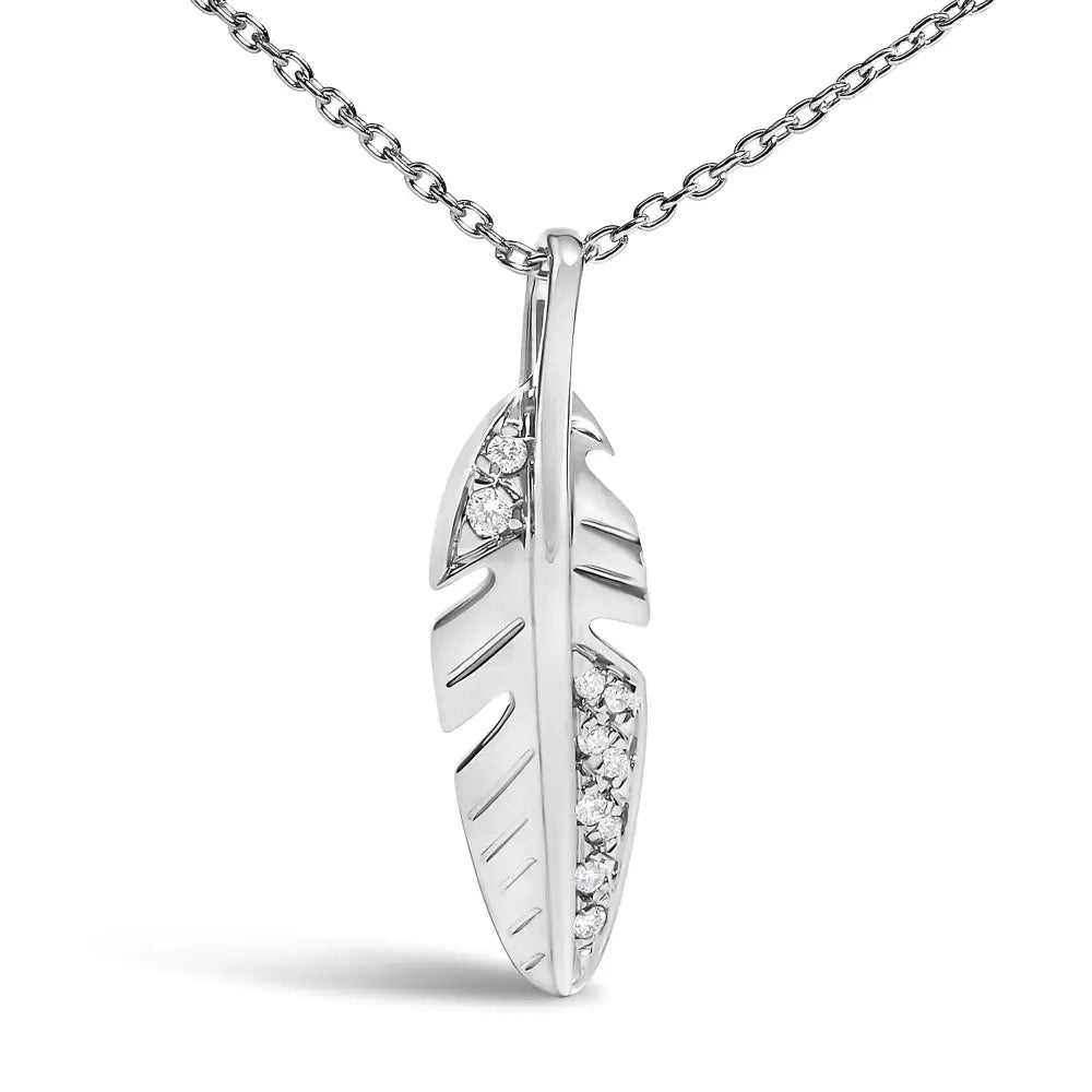 14k white gold diamond accent feather pendant necklace with 18 inch chain bijoux-nyc direct