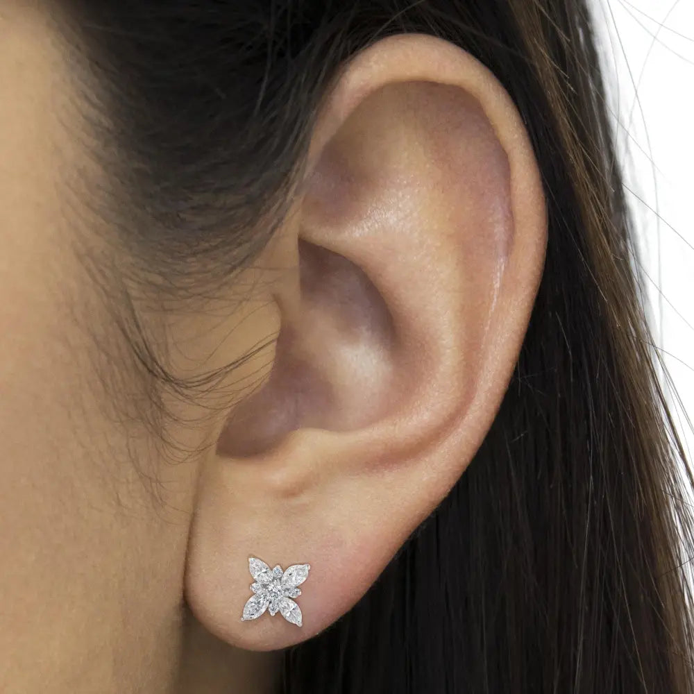 14k white gold marquise diamond flower stud earrings 1.00 cttw bijoux-nyc direct