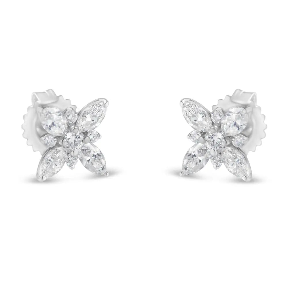 14k white gold marquise diamond flower stud earrings 1.00 cttw bijoux-nyc direct
