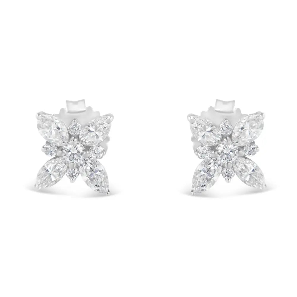 14k white gold marquise diamond flower stud earrings 1.00 cttw bijoux-nyc direct