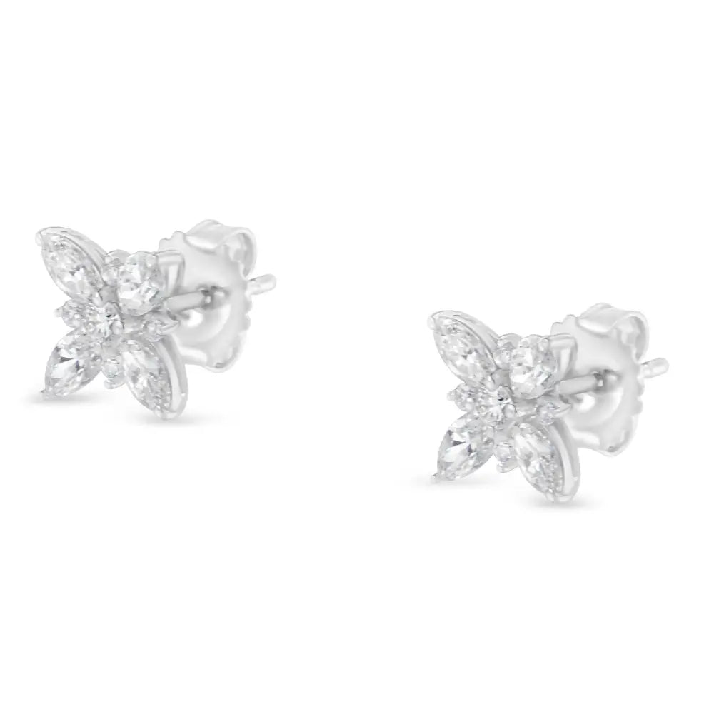 14k white gold marquise diamond flower stud earrings 1.00 cttw bijoux-nyc direct