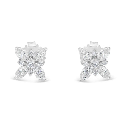 14K White Gold Marquise Diamond Flower Stud Earring (1.00 cttw, H-I Color, SI1-SI2 Clarity) - Bijoux-NYC Direct