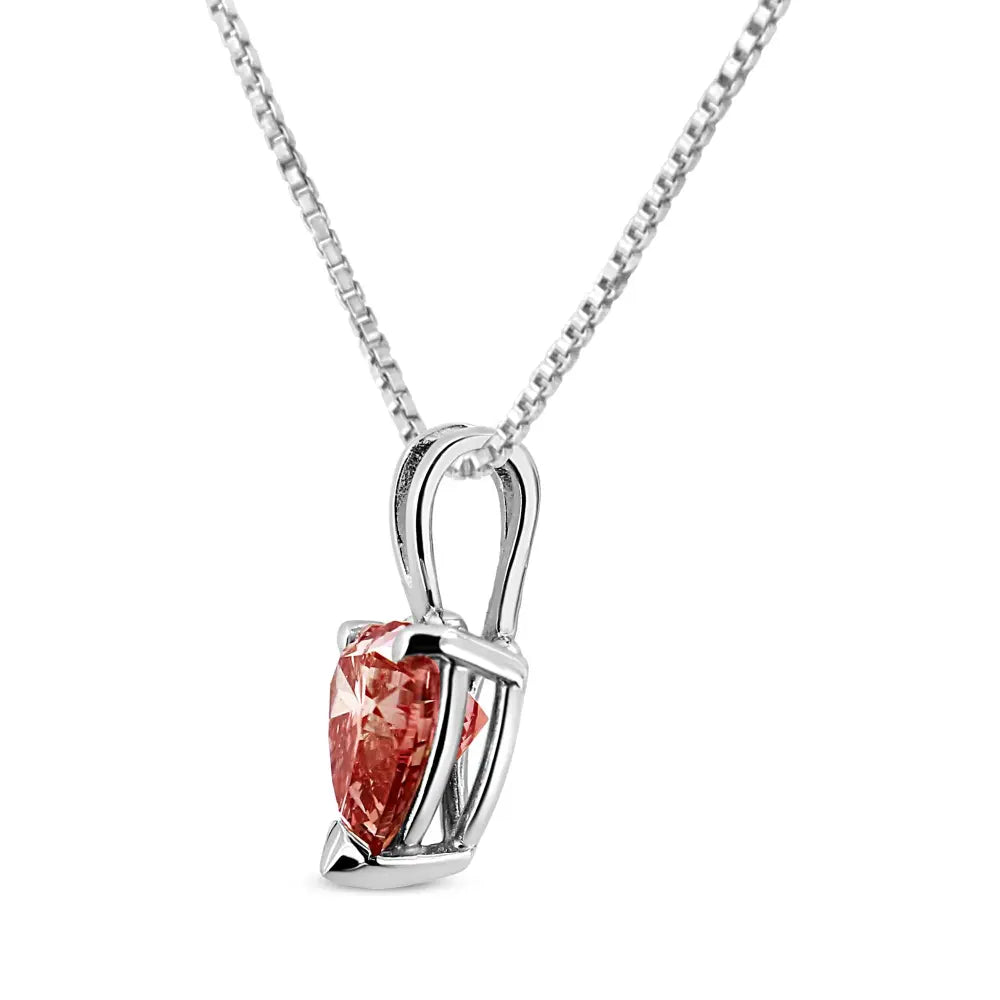 14k white gold martini set 1.00 cttw lab grown pink heart diamond solitaire 18’’ pendant necklace (pink color vs2 si1 clarity)