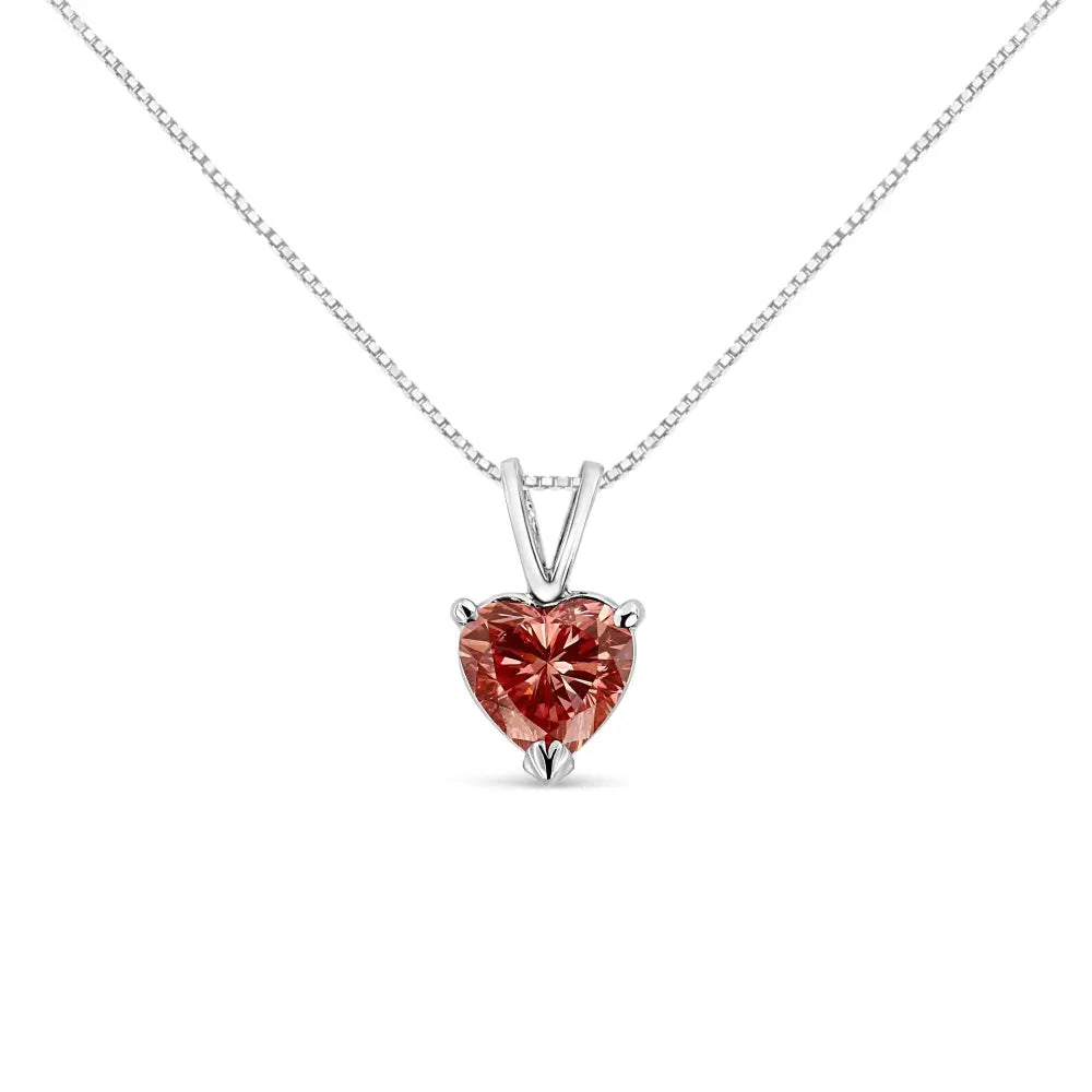 14k white gold martini set 1.00 cttw lab grown pink heart diamond solitaire 18’’ pendant necklace (pink color vs2 si1 clarity)