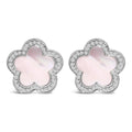 14k white gold mother of pearl and 1/5 cttw diamond flower stud earrings bijoux-nyc direct