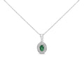 14k white gold oval emerald and diamond halo pendant necklace 18 inch bijoux-nyc direct
