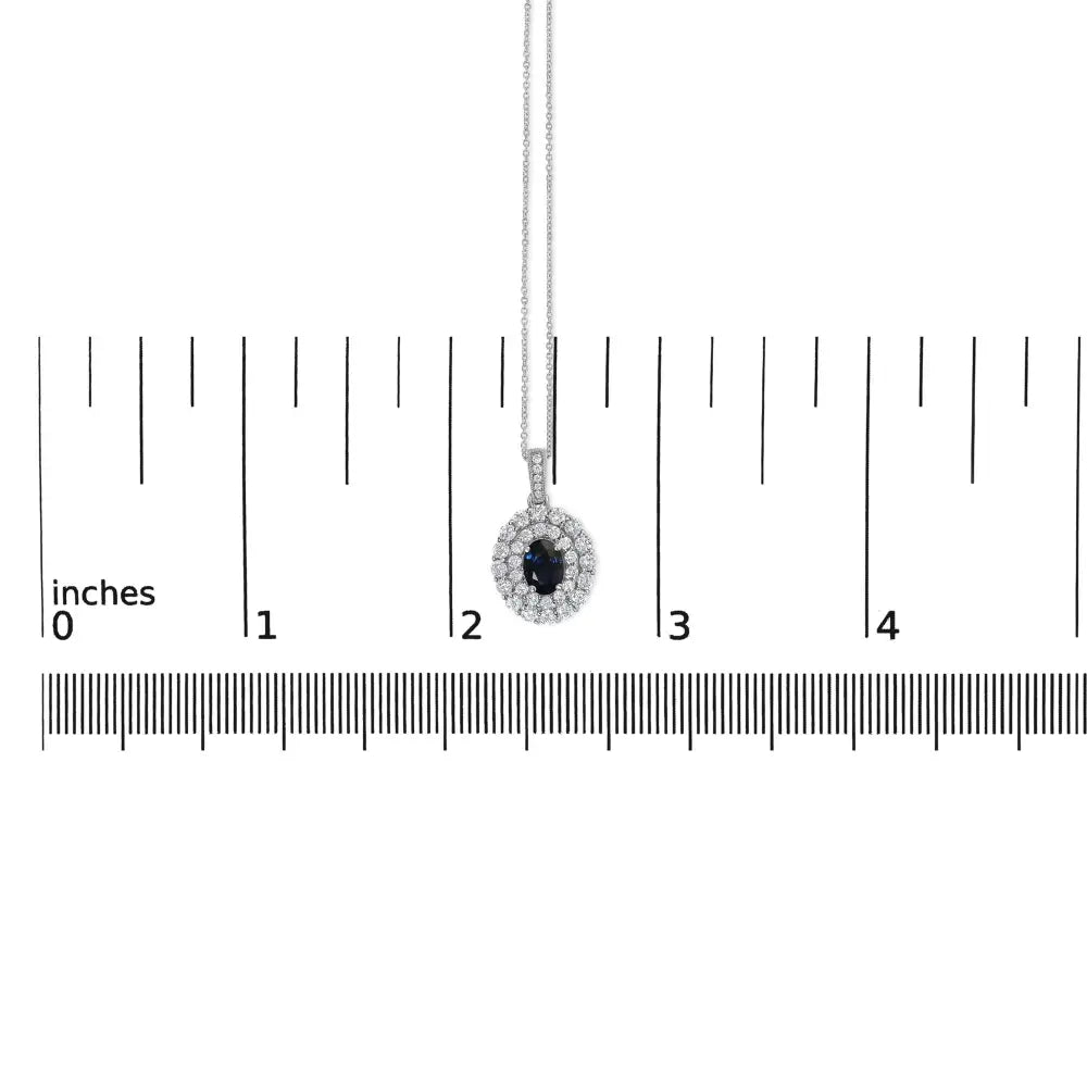 14k white gold oval blue sapphire and 3/4 cttw diamond halo necklace bijoux-nyc direct