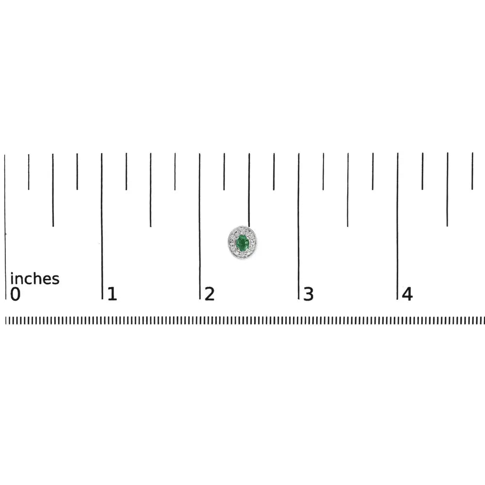 14K White Gold Oval Green Emerald and 1/10 Cttw Diamond Halo Stud Earrings (I-J Color, I1-I2 Clarity) - Bijoux-NYC Direct
