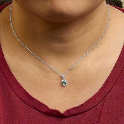 14k white gold oval green emerald and diamond halo pendant necklace 18’’ inches necklaces/pendant/pendant handcrafted