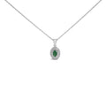 14k white gold oval green emerald and diamond halo pendant necklace 18 bijoux-nyc direct