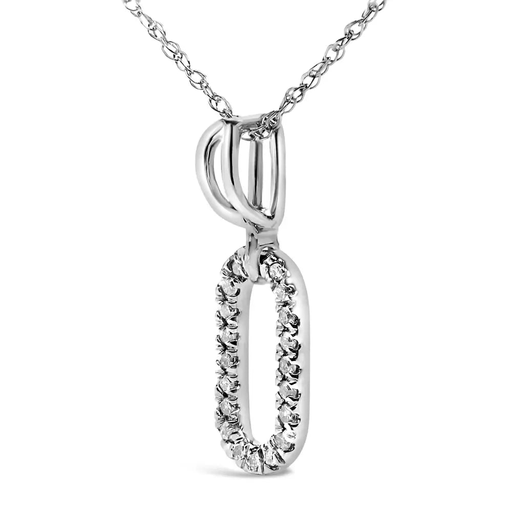 14k white gold pave diamond paperclip pendant necklace 18 inch bijoux-nyc direct