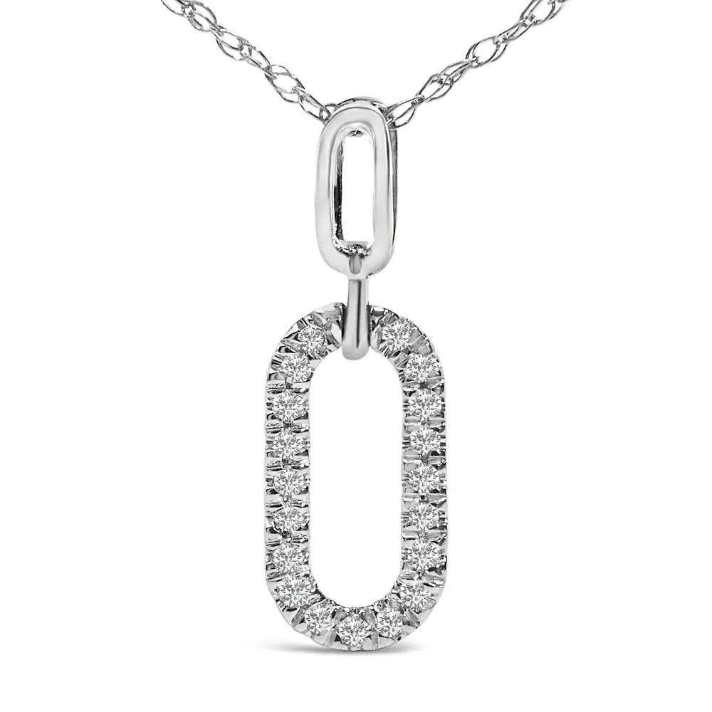 14k white gold pave diamond paperclip pendant necklace 18 inch bijoux-nyc direct
