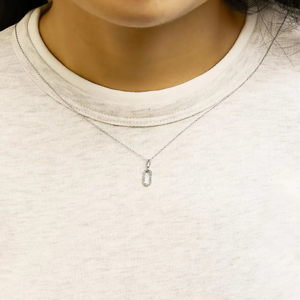 14k white gold pave diamond paperclip pendant necklace 18 inch bijoux-nyc direct