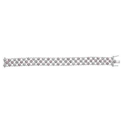 14K White Gold Pink Sapphire and Diamond Floral Lattice Link Bracelet - 7.25" Inches - Bijoux-NYC Direct