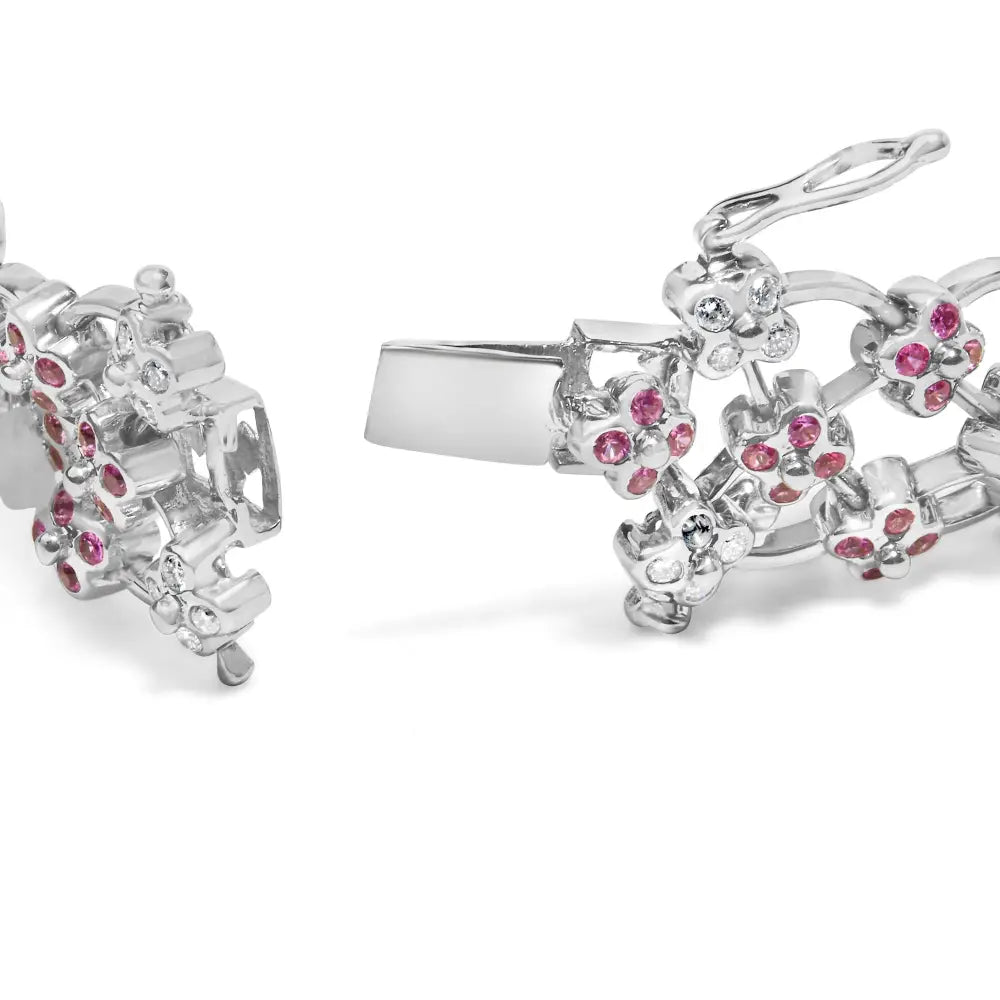 14k white gold pink sapphire and 1.25ct diamond floral lattice bracelet bijoux-nyc direct
