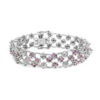 14K White Gold Pink Sapphire and Diamond Floral Lattice Link Bracelet - 7.25" Inches - Bijoux-NYC Direct