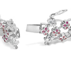 14K White Gold Pink Sapphire and Diamond Floral Lattice Link Bracelet - 7.25" Inches - Bijoux-NYC Direct