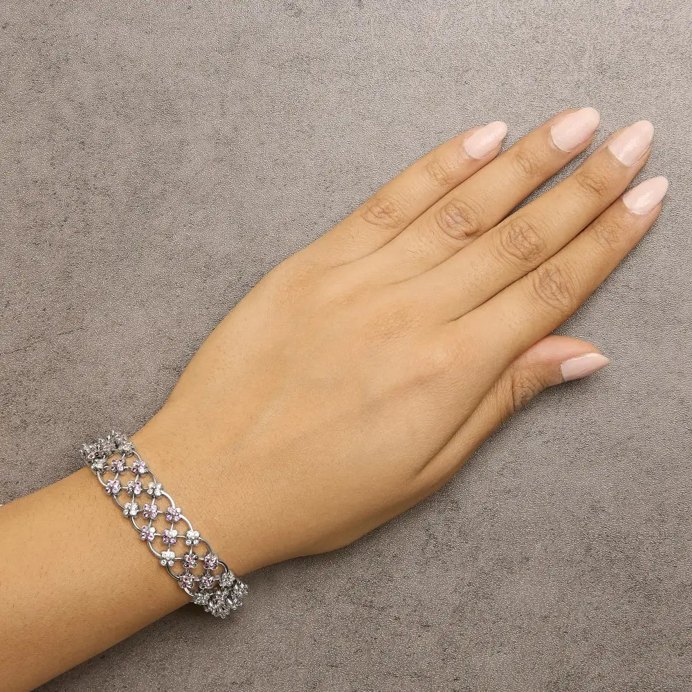 14k white gold pink sapphire and 1.25ct diamond floral lattice bracelet bijoux-nyc direct