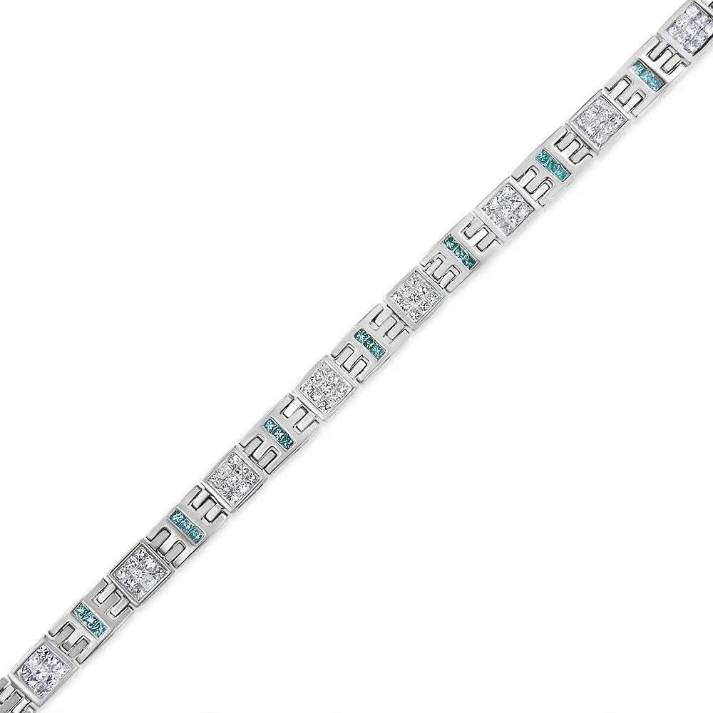 14K White Gold Princess-Cut white and Blue Diamond Fashion Bracelet(3.00 cttw,H-I Color,SI1-SI2 Clarity) - Bijoux-NYC Direct