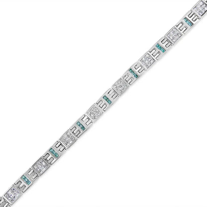 14K White Gold Princess-Cut white and Blue Diamond Fashion Bracelet(3.00 cttw,H-I Color,SI1-SI2 Clarity) - Bijoux-NYC Direct