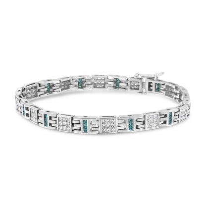 14K White Gold Princess-Cut white and Blue Diamond Fashion Bracelet(3.00 cttw,H-I Color,SI1-SI2 Clarity) - Bijoux-NYC Direct