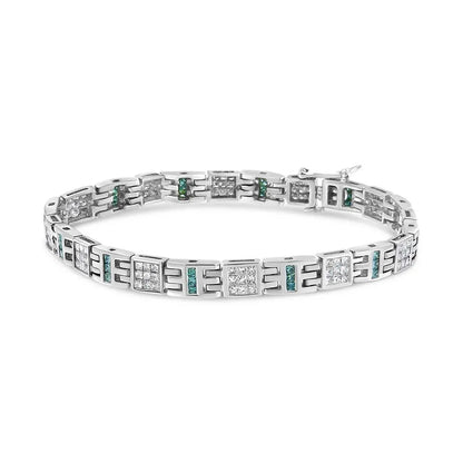 14K White Gold Princess-Cut white and Blue Diamond Fashion Bracelet(3.00 cttw,H-I Color,SI1-SI2 Clarity) - Bijoux-NYC Direct
