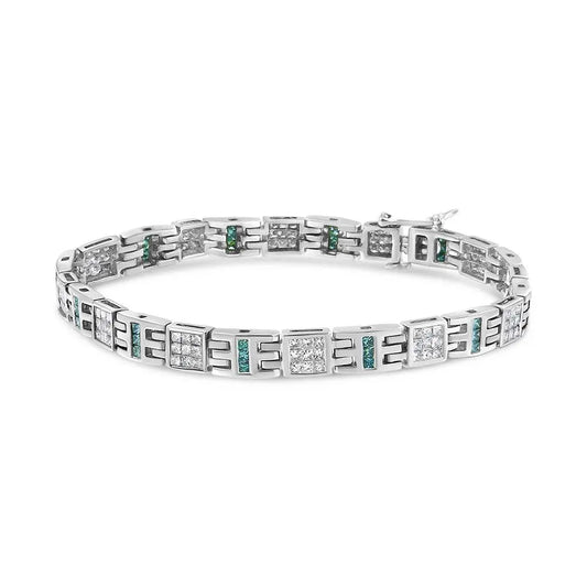 14K White Gold Princess-Cut white and Blue Diamond Fashion Bracelet(3.00 cttw,H-I Color,SI1-SI2 Clarity) - Bijoux-NYC Direct