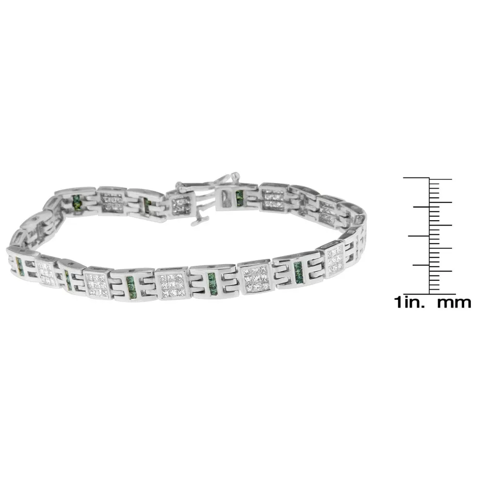 14K White Gold Princess-Cut white and Blue Diamond Fashion Bracelet(3.00 cttw,H-I Color,SI1-SI2 Clarity) - Bijoux-NYC Direct
