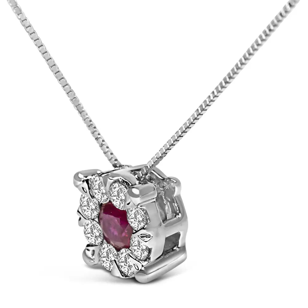 14k white gold 1/3 cttw diamond and red ruby halo pendant necklace bijoux-nyc direct