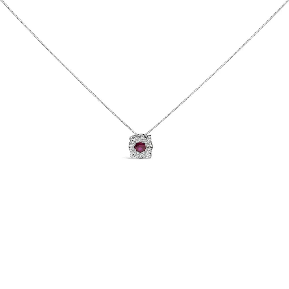 14k white gold 1/3 cttw diamond and red ruby halo pendant necklace bijoux-nyc direct