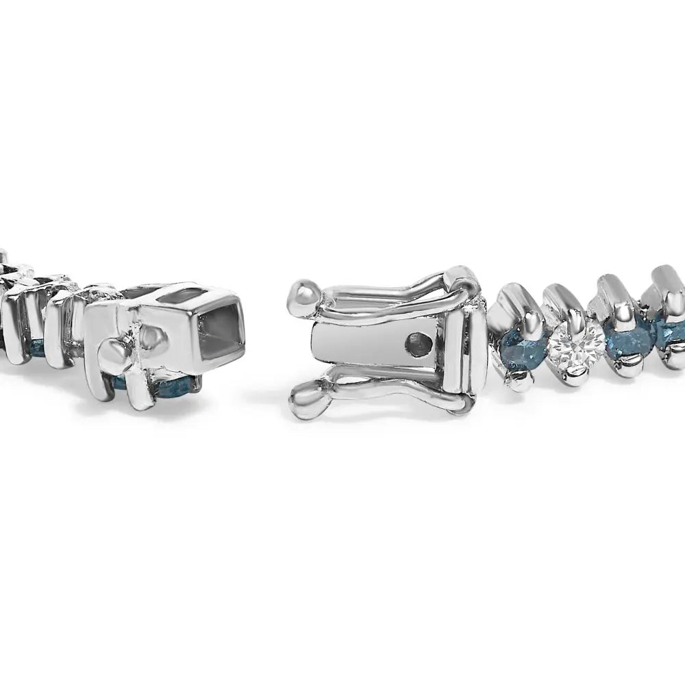 14K White Gold Round-Cut white and Blue Diamond Fashion Bracelet (3.70 cttw, H-I Color, SI1-SI2 Clarity) - Bijoux-NYC Direct