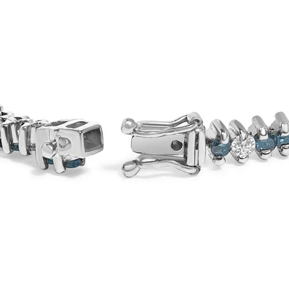 14K White Gold Round-Cut white and Blue Diamond Fashion Bracelet (3.70 cttw, H-I Color, SI1-SI2 Clarity) - Bijoux-NYC Direct