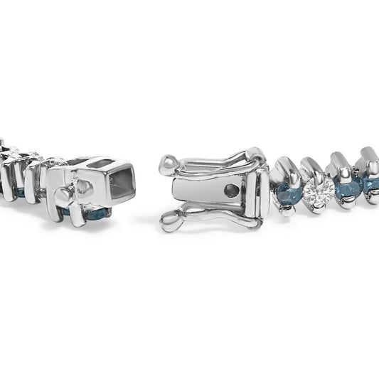 14K White Gold Round-Cut white and Blue Diamond Fashion Bracelet (3.70 cttw, H-I Color, SI1-SI2 Clarity) - Bijoux-NYC Direct