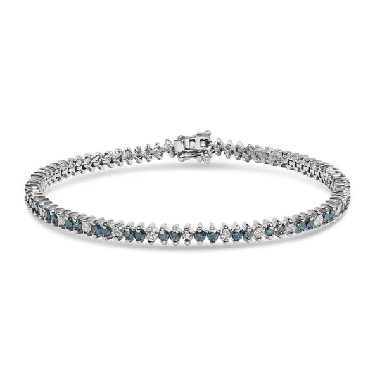 14K White Gold Round-Cut white and Blue Diamond Fashion Bracelet (3.70 cttw, H-I Color, SI1-SI2 Clarity) - Bijoux-NYC Direct