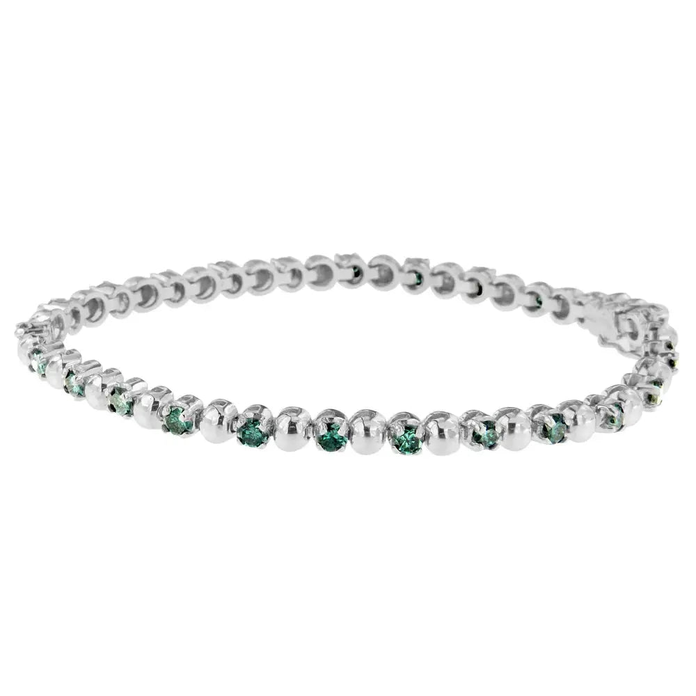 14k white gold 3.00 cttw round blue diamond vintage tennis bracelet bijoux-nyc direct